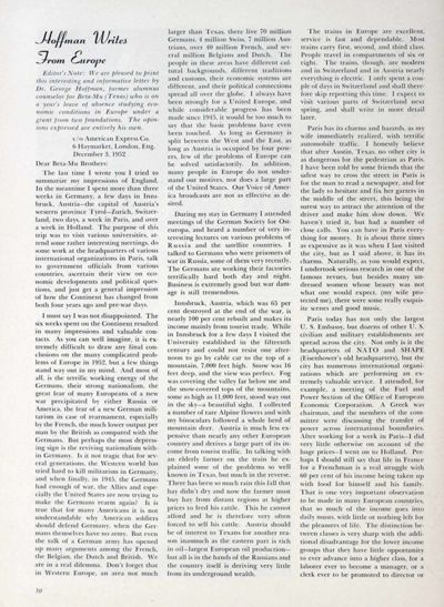Hoffman Writes From Europe
